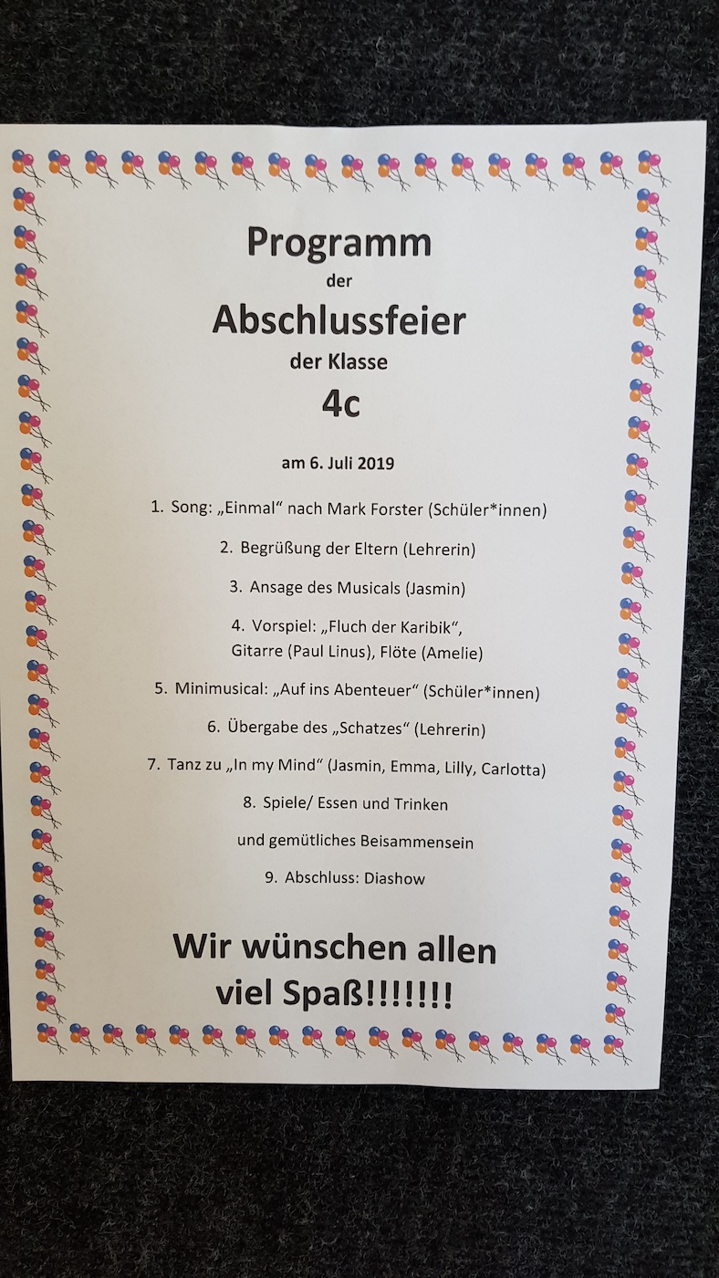 Abschied Von Der Grundschule Feier Der 4c
